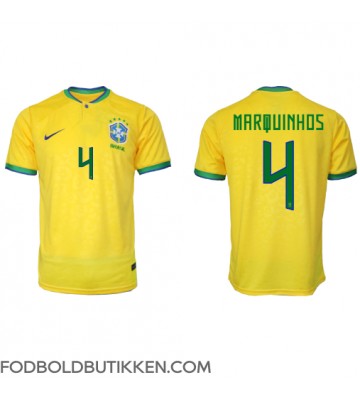 Brasilien Marquinhos #4 Hjemmebanetrøje VM 2022 Kortærmet